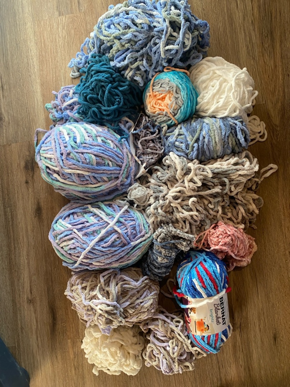 Yarn skeins for craft crochet knitting fiber art sewing chenile blue grey white